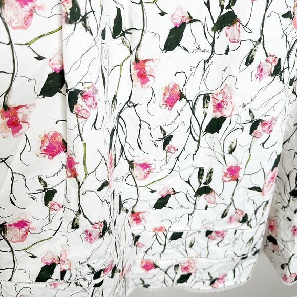 Marchesa Notte Womens Aster Printed Cotton Poplin Dress Puff Sleeve Ivory Pink 8 - Picture 7 of 12